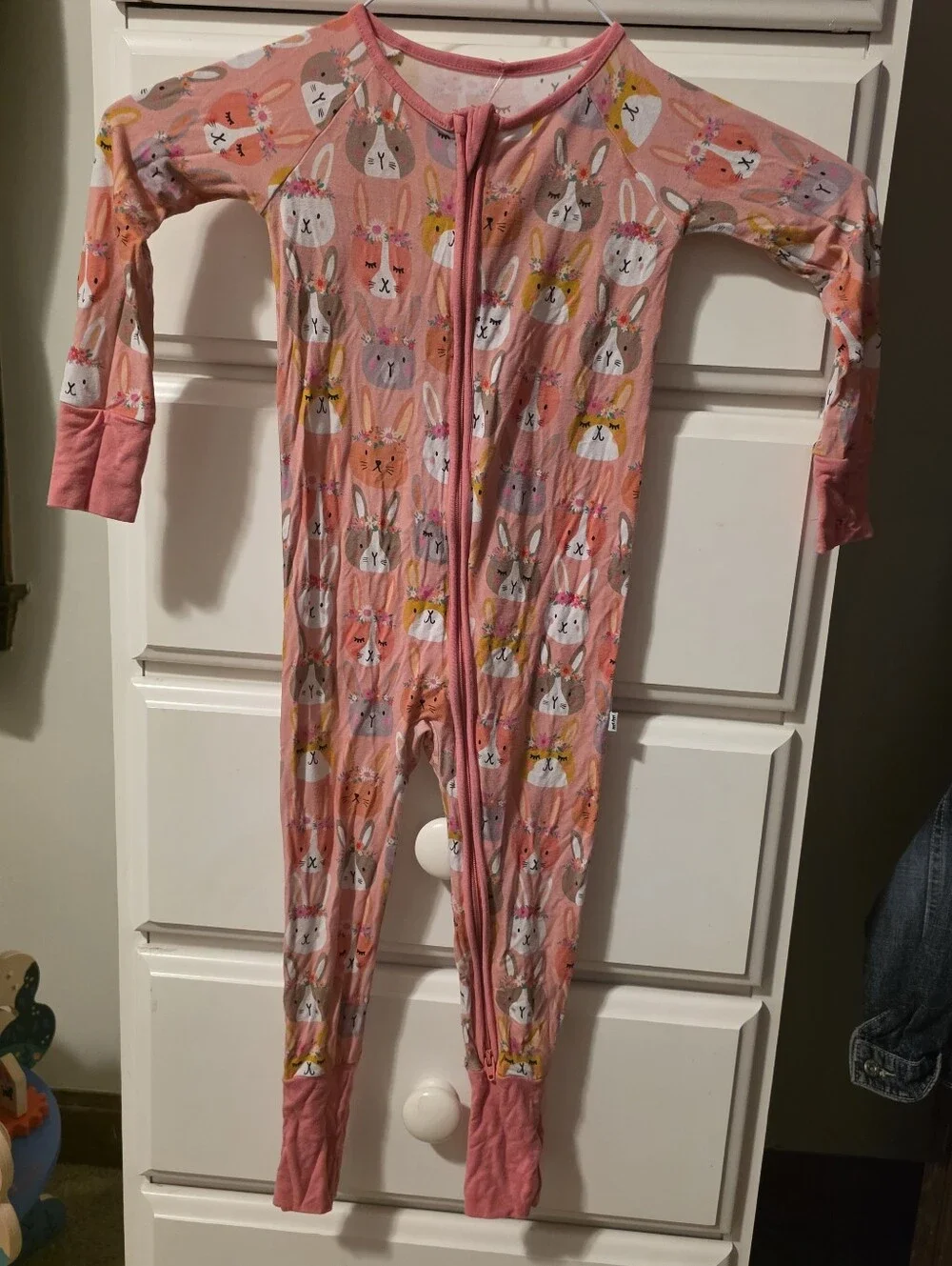 Little Sleepues Pink Bunny Print One-Piece Bamboo Pajama